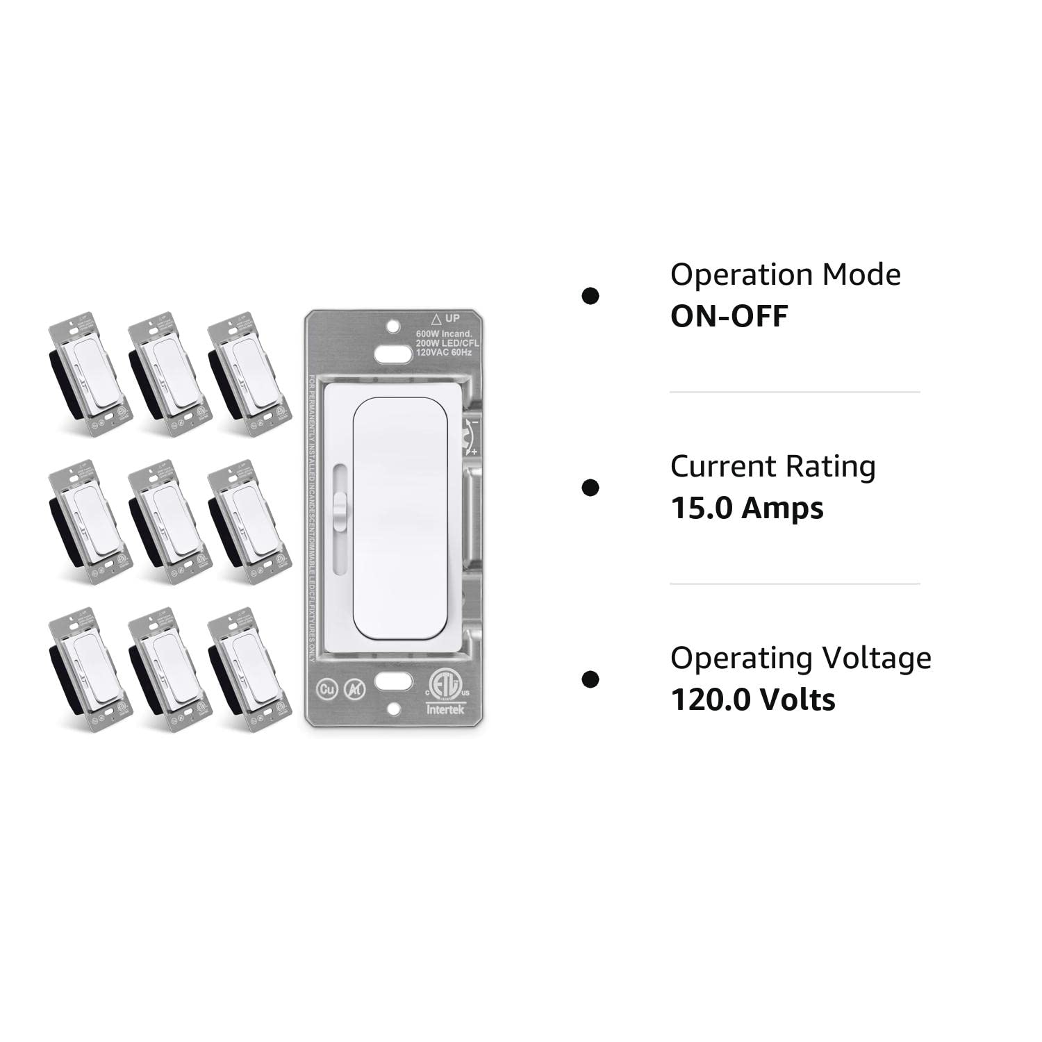[10 Pack] BESTTEN Slim Digital Dimmer Switch with MCU Smart-chip Technology offering Widest Compatibility Range, Quiet Rocker, for Dimmable LED, CFL, Incandescent, Halogen, cETL Listed, Snow White